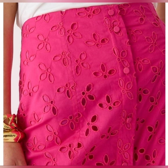 J. Crew Vibrant Pink Eyelet Pencil Skirt - Picture 2 of 9
